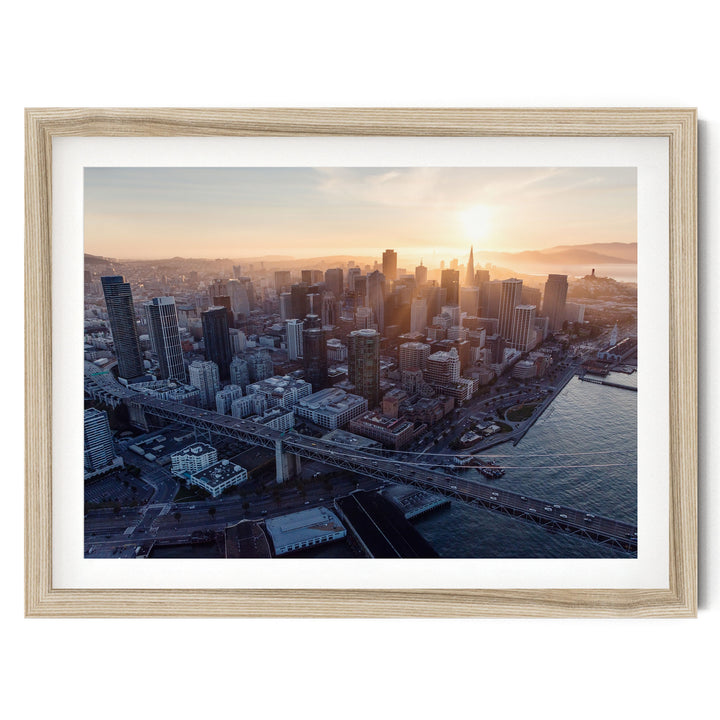 Last Light over San Francisco, California – fine art print in a natural frame with white mat