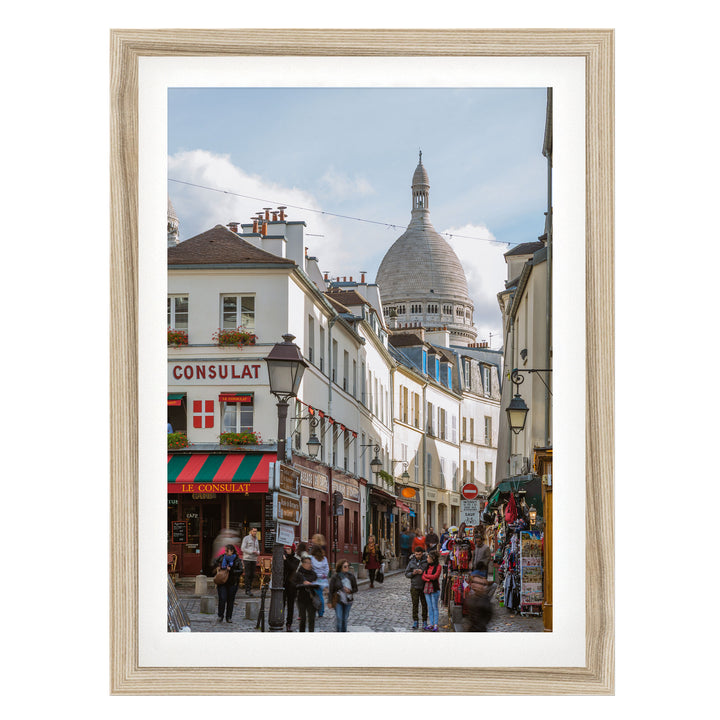 Walking in Montmartre, Paris, France – fine art print in a natural frame with white mat