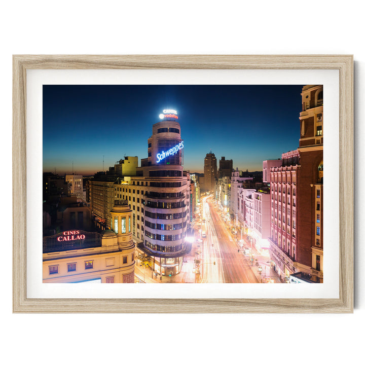 Night in Madrid, Spain – fine art print in a natural frame with white mat