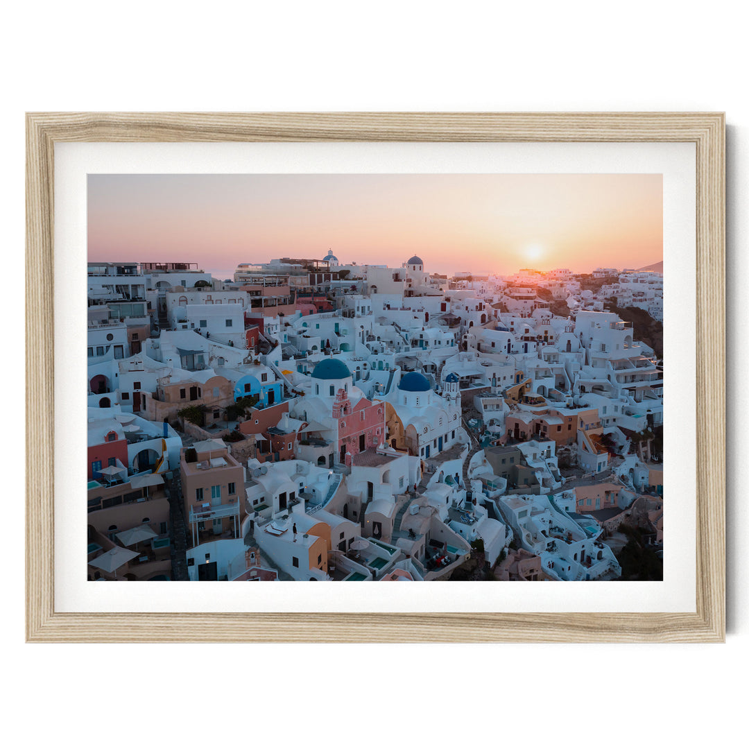 Santorini Sunrise II, Oia, Greece – fine art print in a natural frame with white mat