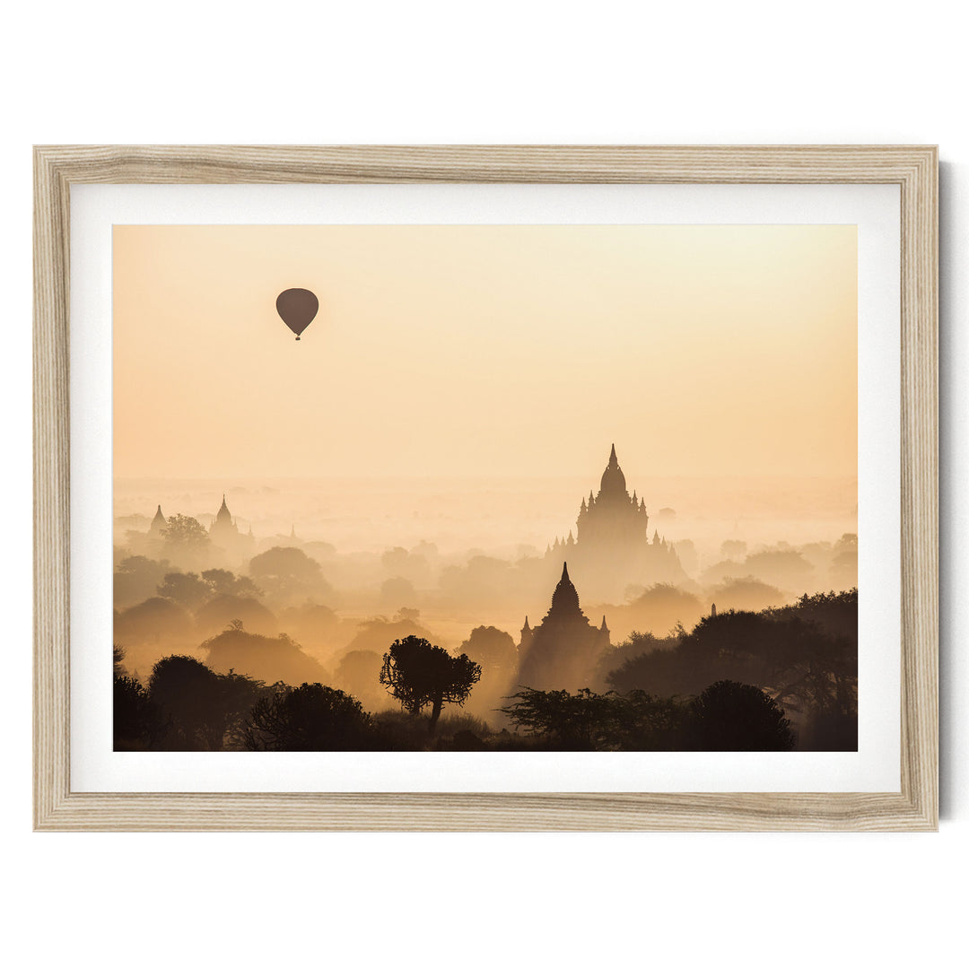 Sunrise in Bagan, Myanmar I – fine art print in a natural frame with white mat
