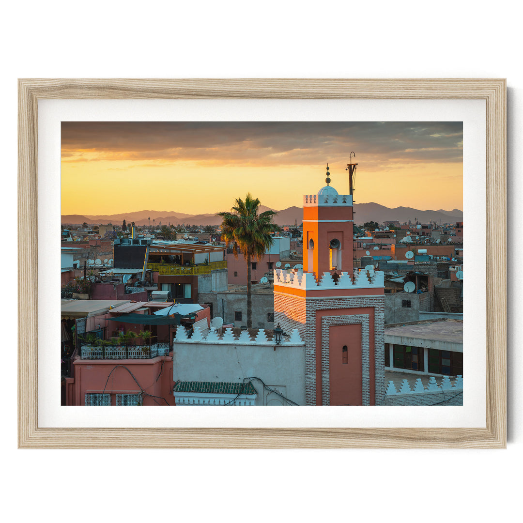 Sunset in Marrakesh, Morocco – fine art print in a natural frame with white mat