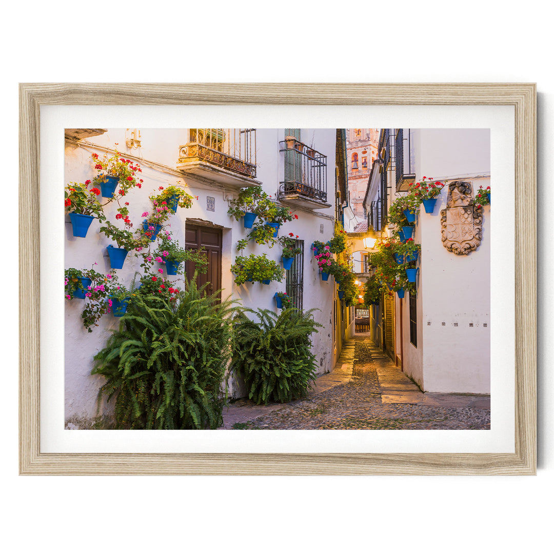 Flower Alley, Córdoba II, Spain – fine art print in a natural frame with white mat