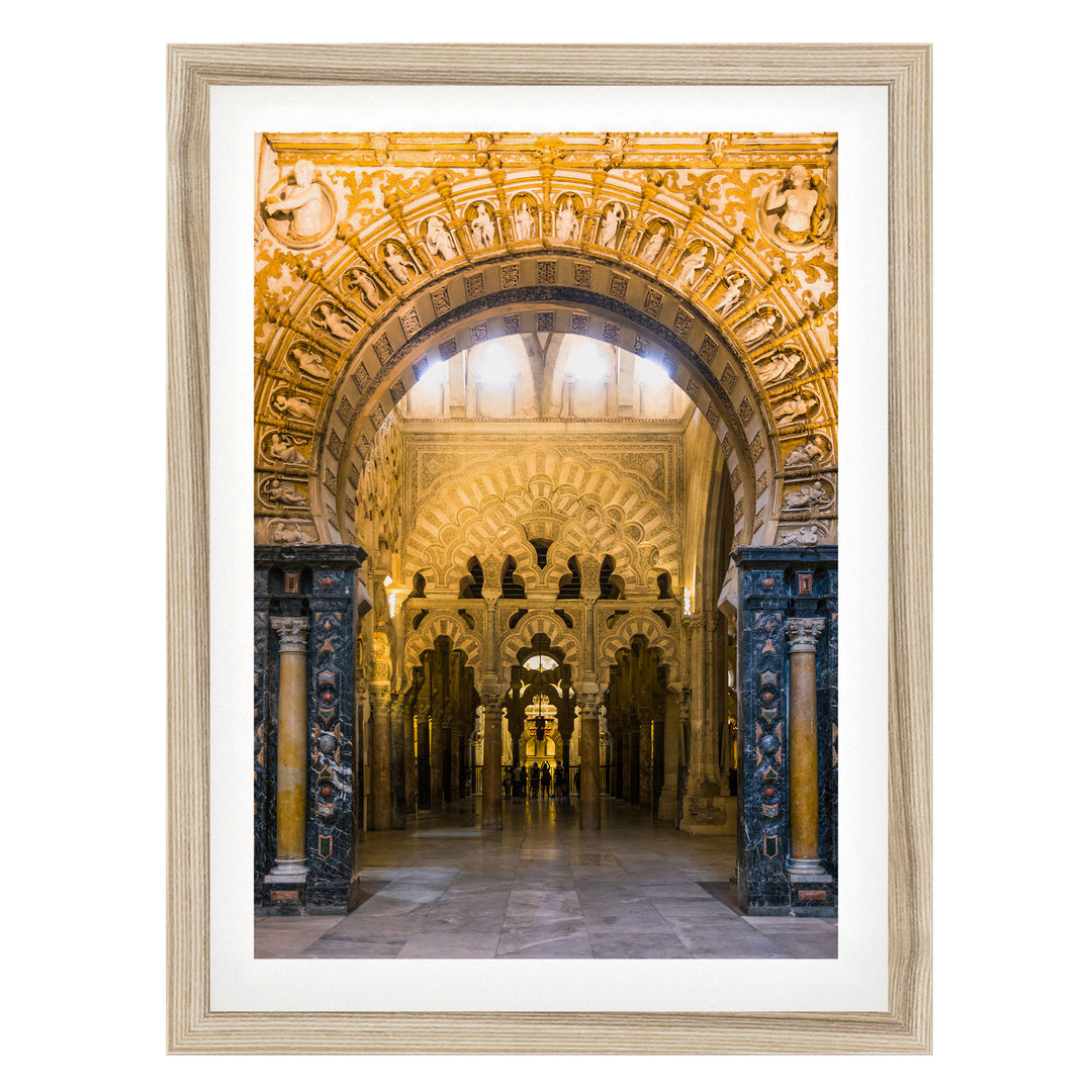 Moorish Arches III, Mezquita, Córdoba, Spain – fine art print in a natural frame with white mat