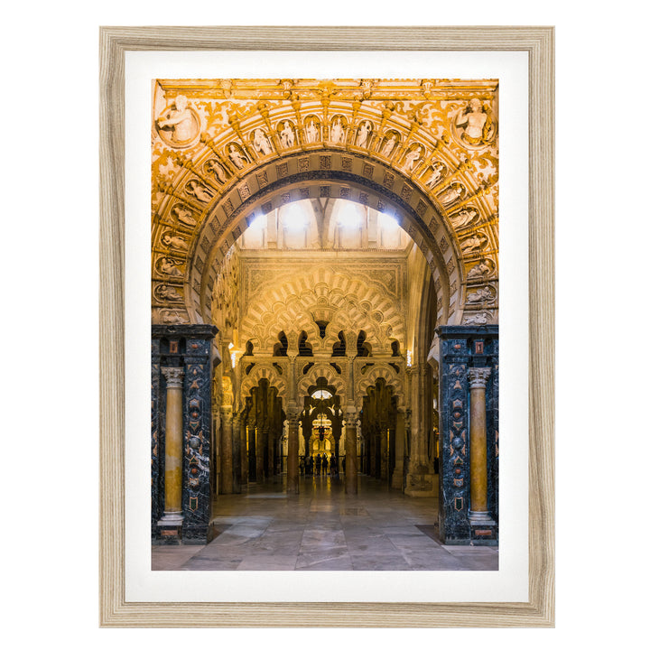 Moorish Arches III, Mezquita, Córdoba, Spain – fine art print in a natural frame with white mat