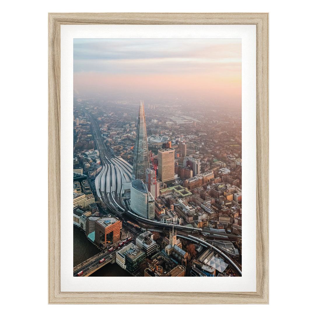 The Shard from Above, London, England – fine art print in a natural frame with white mat