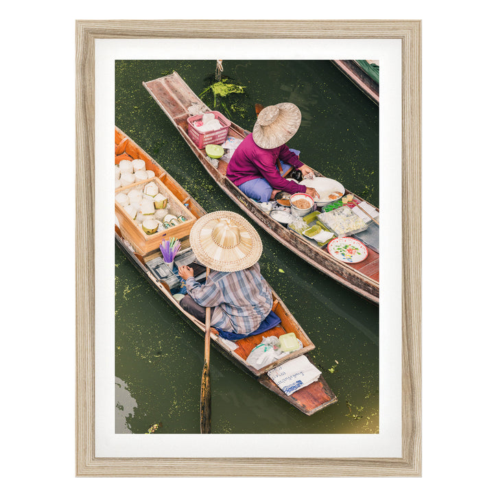 At the Floating Market, Bangkok I, Thailand – fine art print in a natural frame with white mat