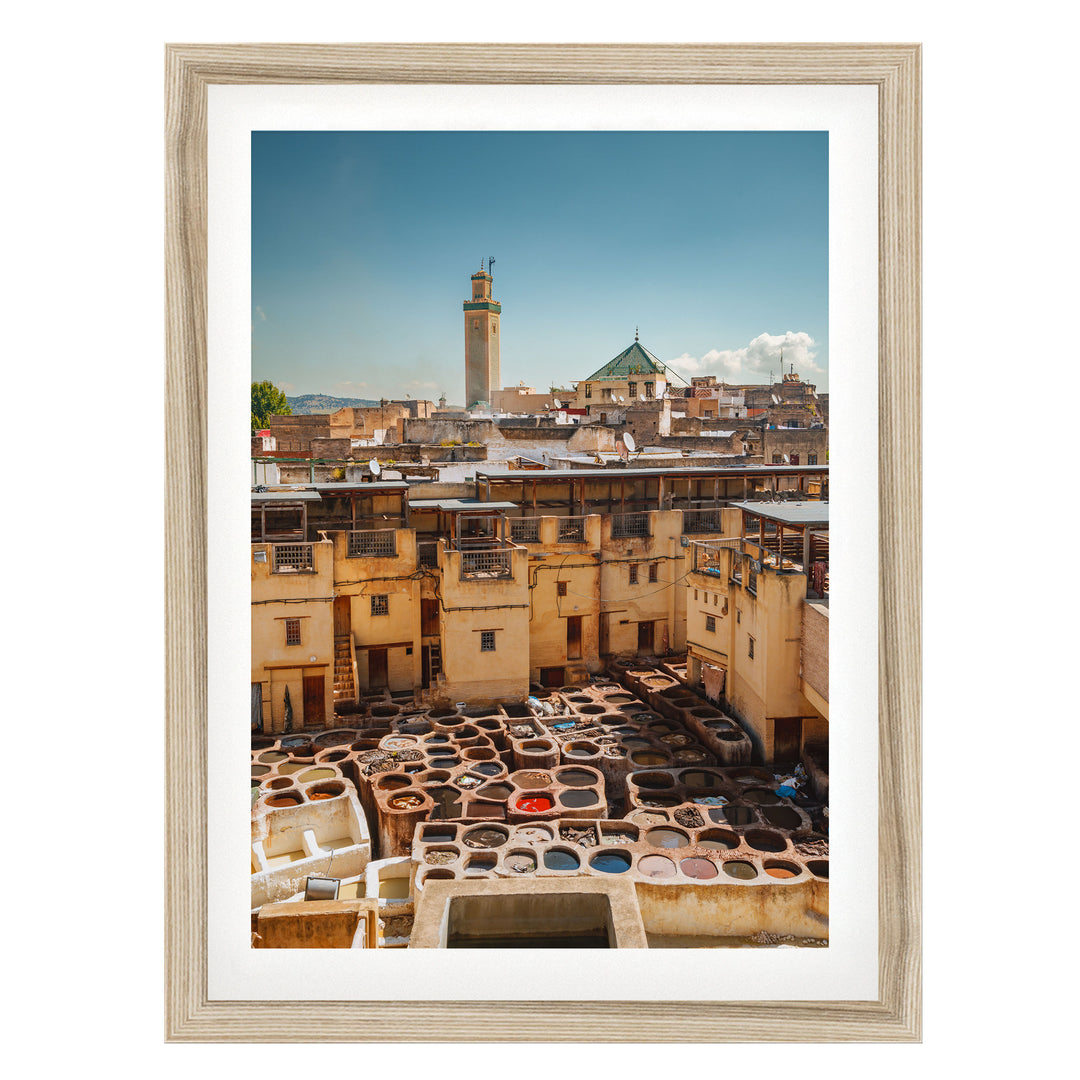 The Tannery, Fes, Morocco – fine art print in a natural frame with white mat