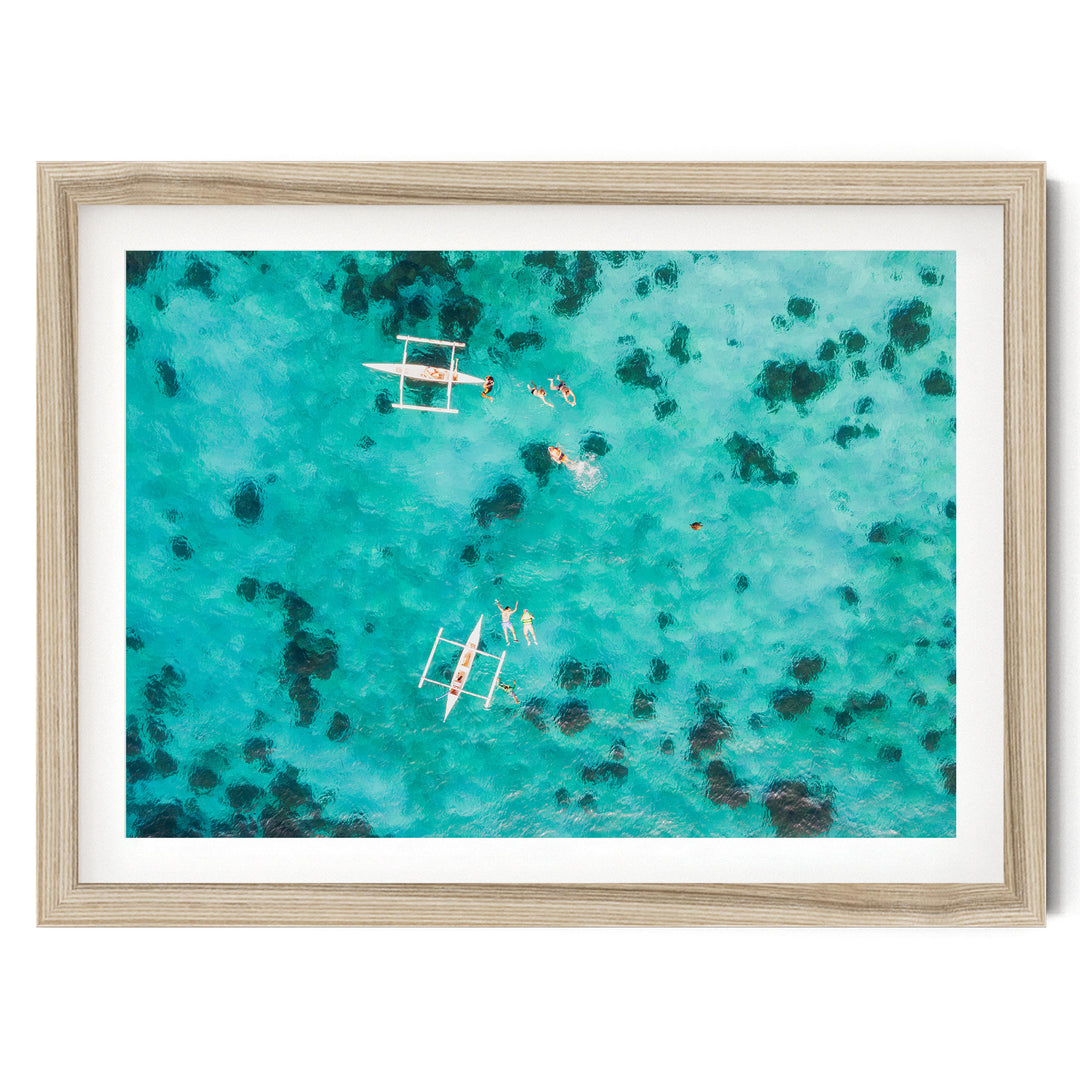 Snorkeling in the Sea, Maldives – fine art print in a natural frame with white mat