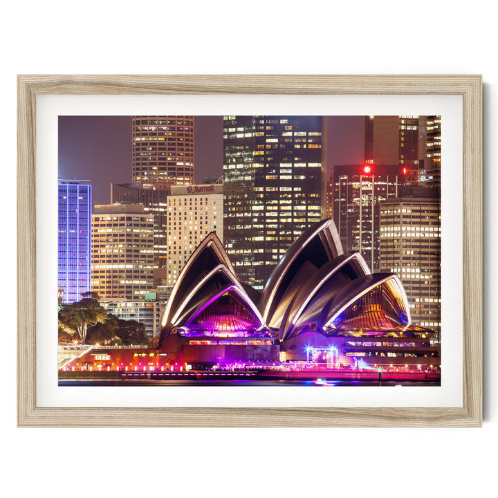 Night at the Opera House, Sydney, Australia – fine art print in a natural frame with white mat