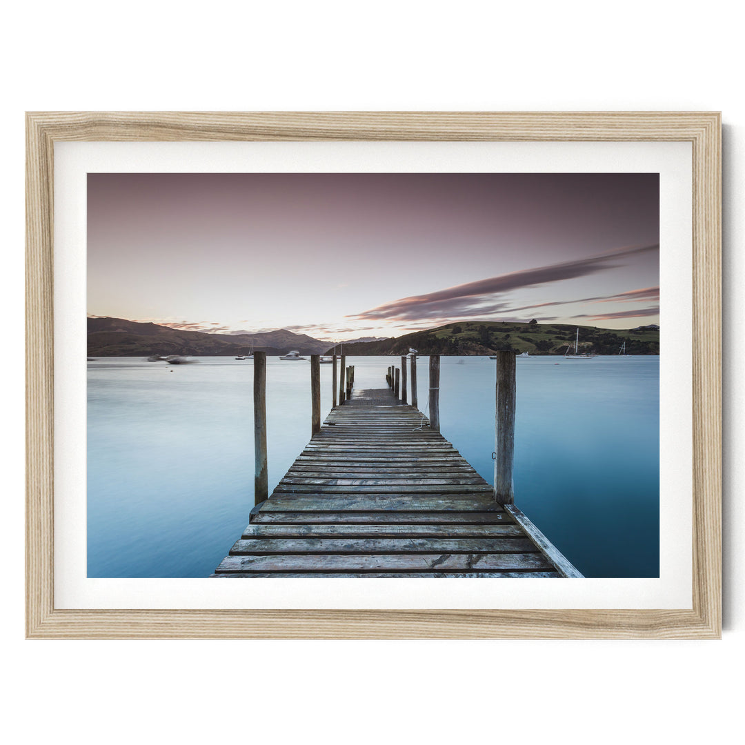 Sunset at the Jetty I, Costa Rica – fine art print in a natural frame with white mat