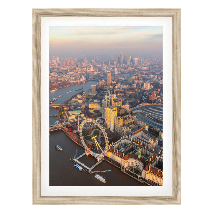 London Aerial I, England – fine art print in a natural frame with white mat
