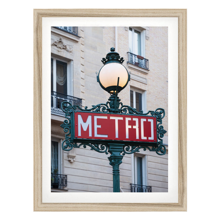 Metro Sign, Paris I, France – fine art print in a natural frame with white mat