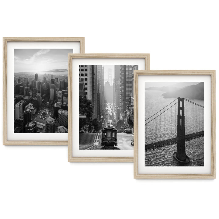 San Francisco, California – Black and White Print Set – fine art print set in natural frames with white mats