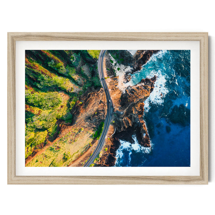 Hawaii Highway II, Oahu, Hawaii – fine art print in a natural frame with white mat