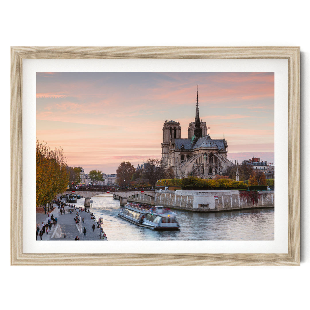 Notre-Dame at Sunset, Paris, France – fine art print in a natural frame with white mat