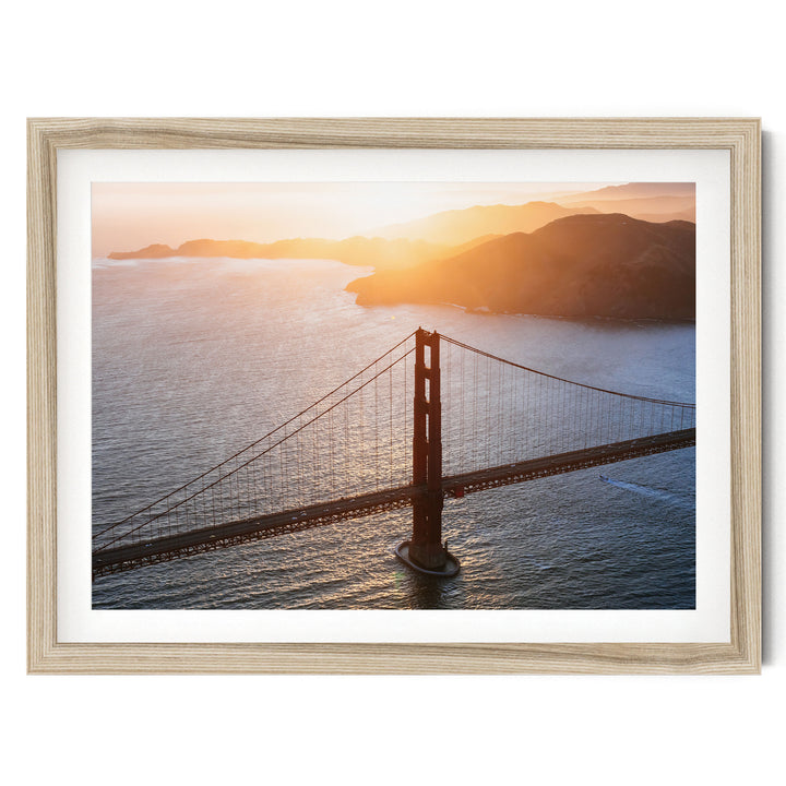 Sunset over the Bay, San Francisco, California – fine art print in a natural frame with white mat