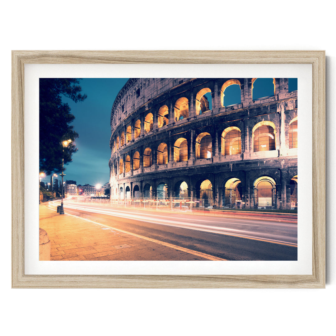 Night at the Colosseum, Rome, Italy – fine art print in a natural frame with white mat