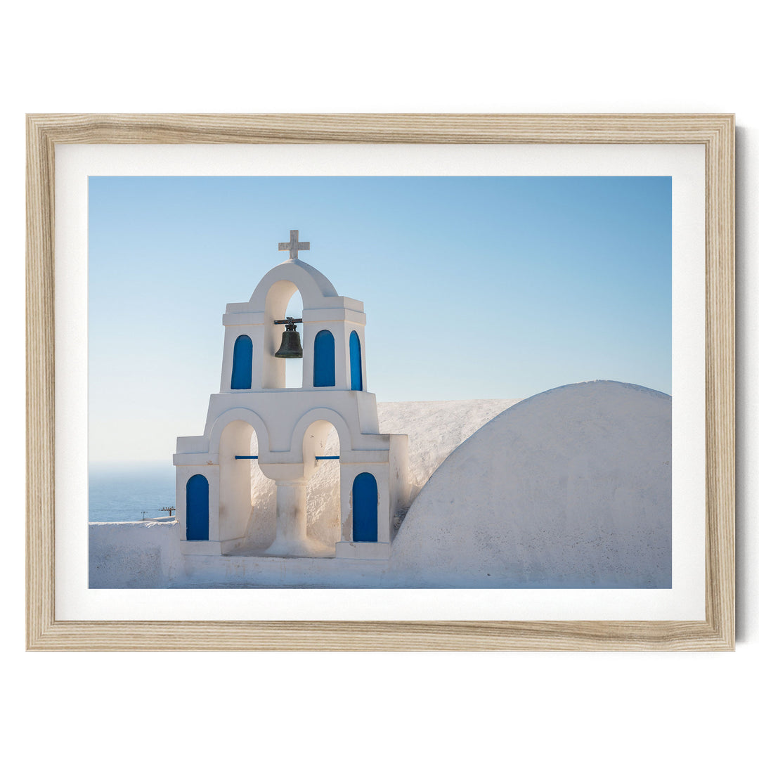 Bell Tower, Oia, Santorini, Greece – fine art print in a natural frame with white mat