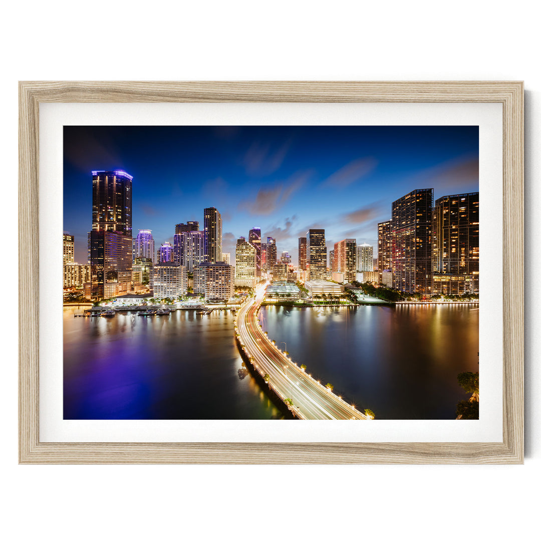 Miami Skyline I, Florida, USA – fine art print in a natural frame with white mat