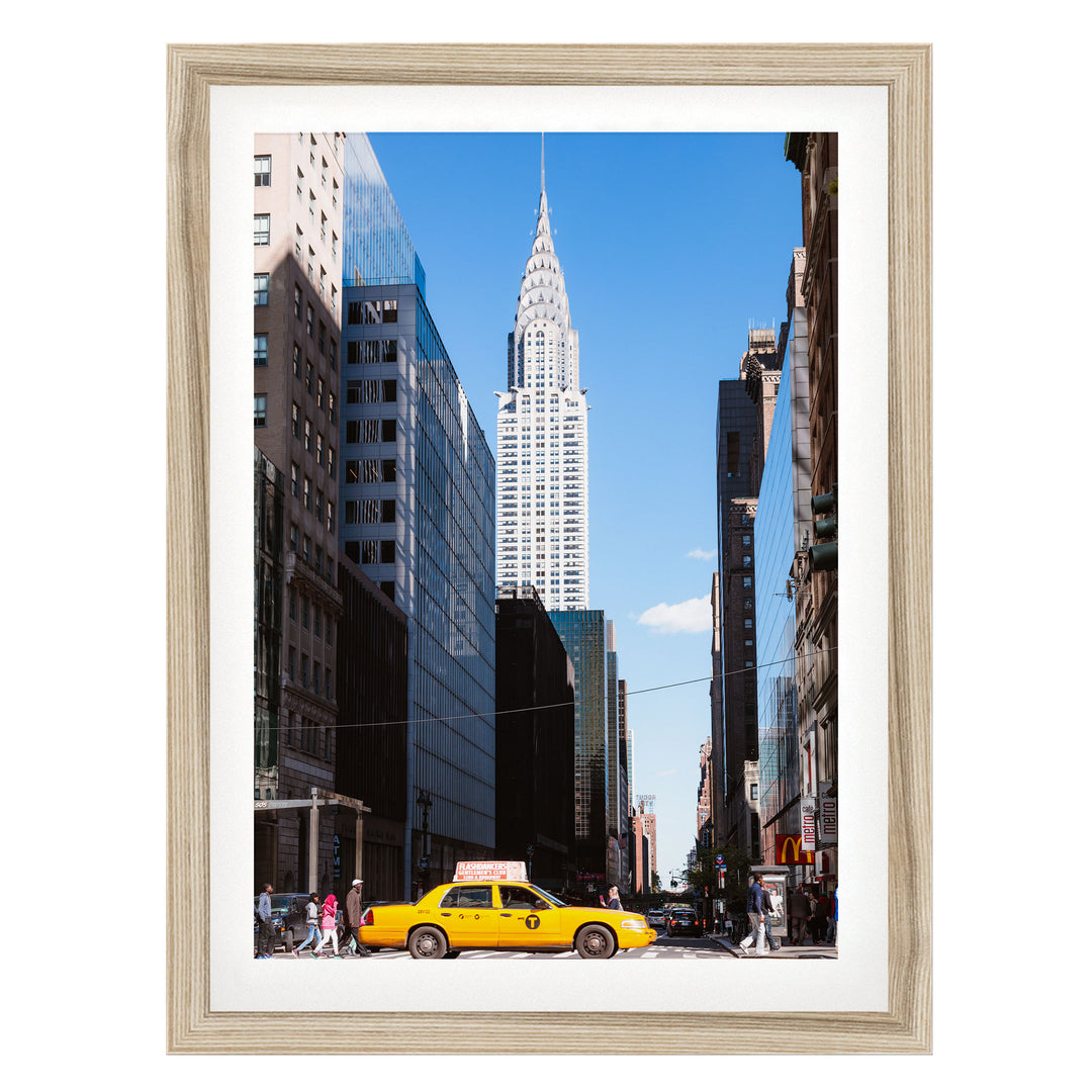Yellow Cab, New York City – fine art print in a natural frame with white mat