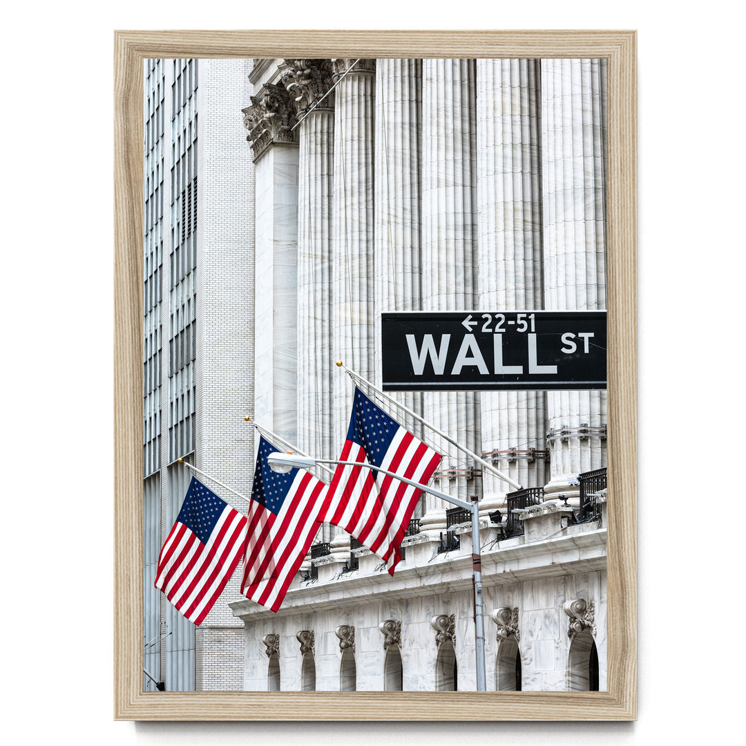 Wall Street, New York City – fine art print in a natural frame, no mat