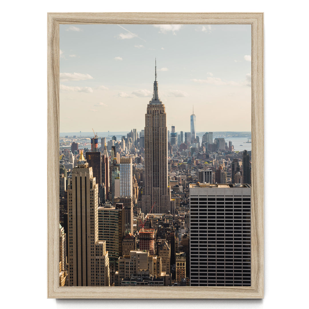 Empire State Building at Sunset, New York City – fine art print in a natural frame, no mat