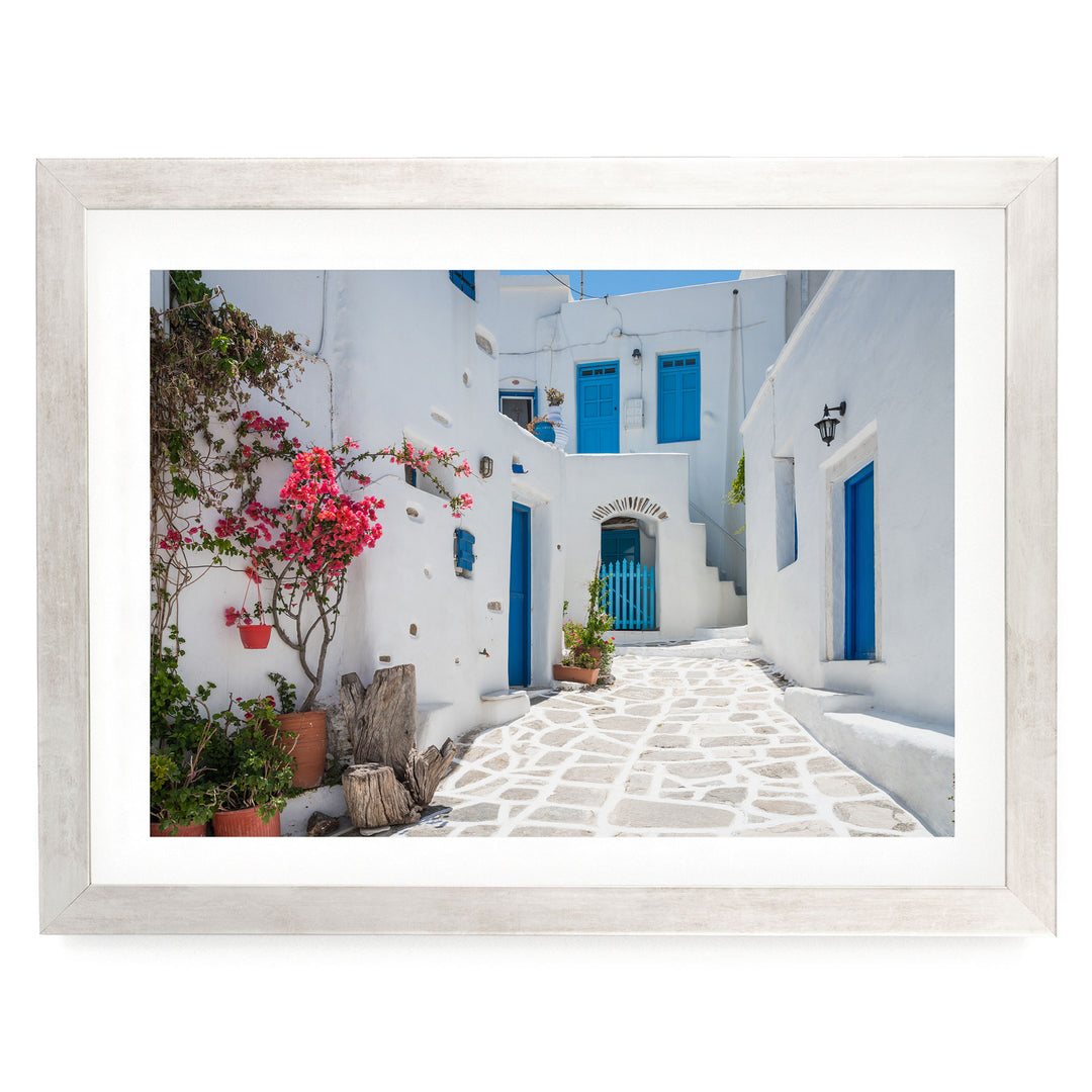 White Village, Paros, Greece – fine art print in a silver frame with white mat
