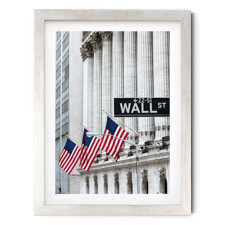 Wall Street, New York City – fine art print in a silver frame with white mat