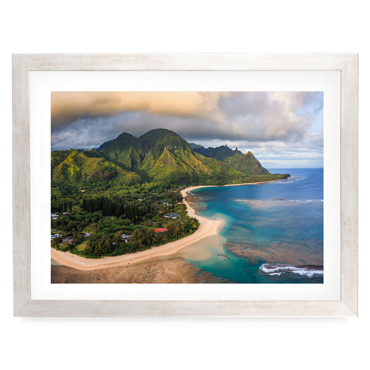 Tunnels Beach II, Kauai, Hawaii – fine art print in a silver frame with white mat