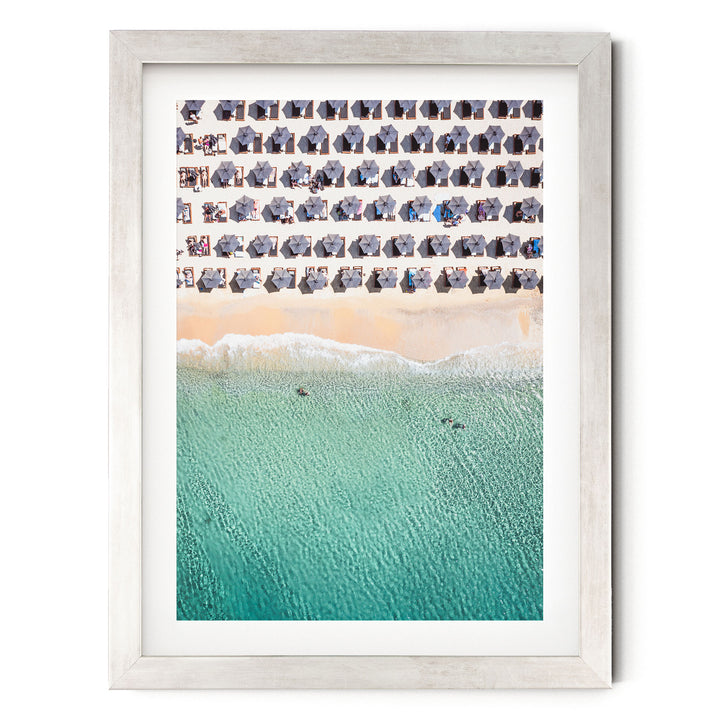 Mykonos Beach II, Elia, Greece – fine art print in a silver frame with white mat