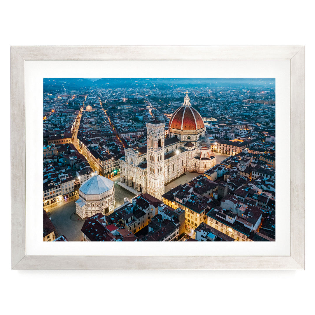 Night in Florence, Tuscany, Italy – fine art print in a silver frame with white mat