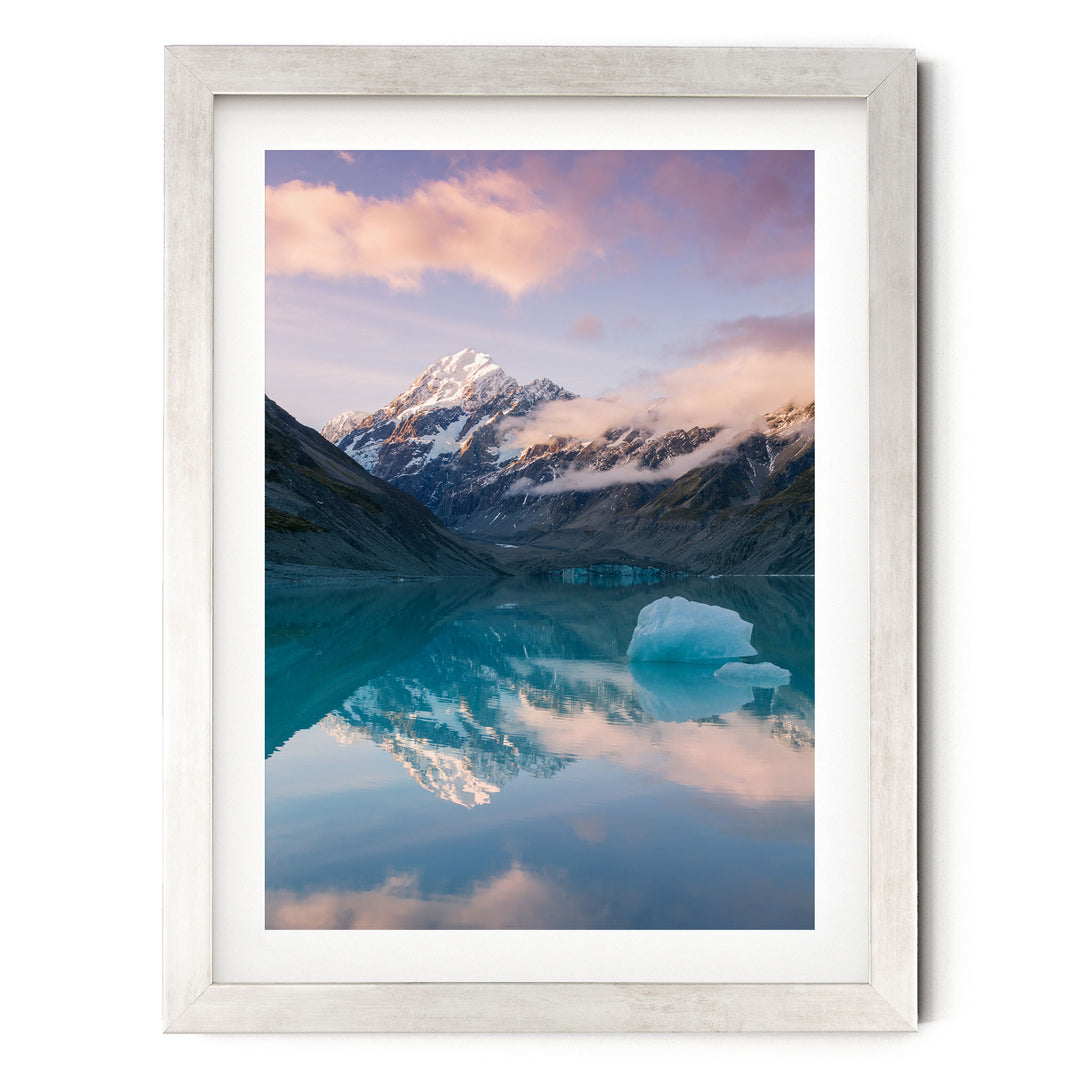 Mount Cook I, New Zealand – fine art print in a silver frame with white mat