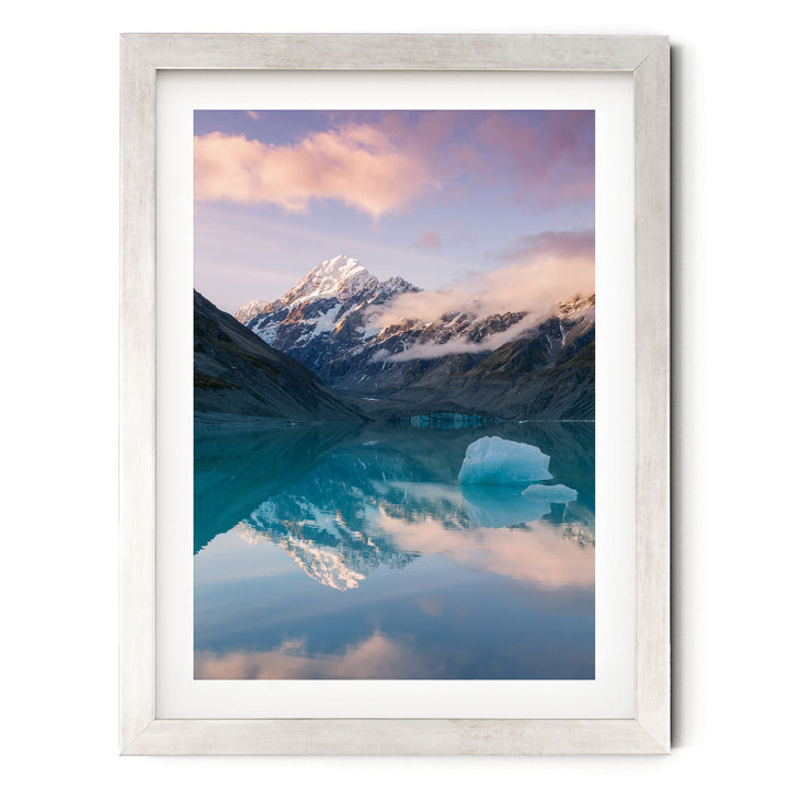 Mount Cook I, New Zealand – fine art print in a silver frame with white mat