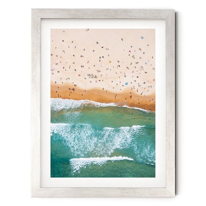 Bondi Beach Aerial I, Sydney, Australia – fine art print in a silver frame with white mat