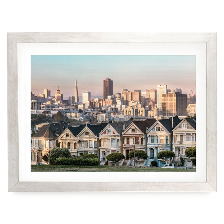 The Painted Ladies, San Francisco, California – fine art print in a silver frame with white mat