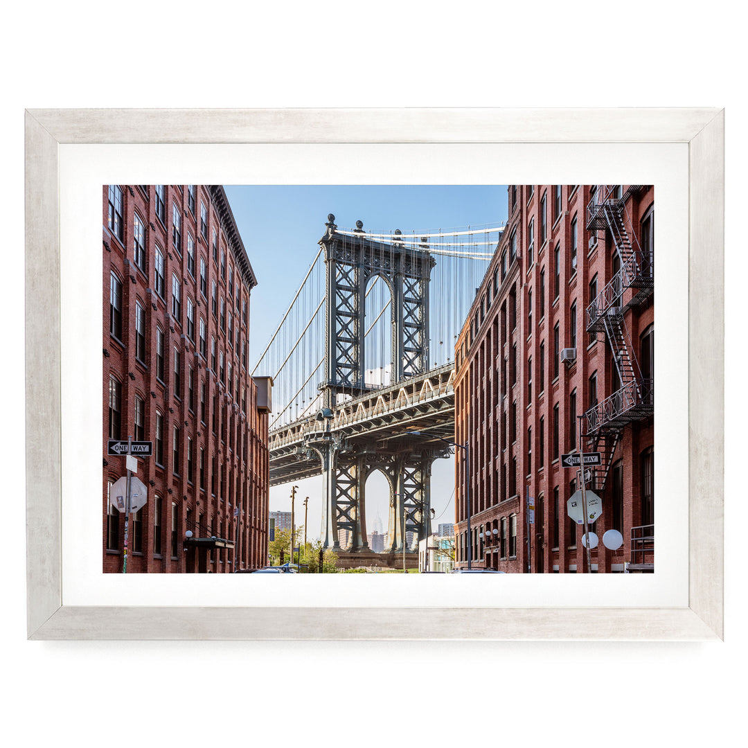 Manhattan Bridge, New York City – fine art print in a silver frame with white mat