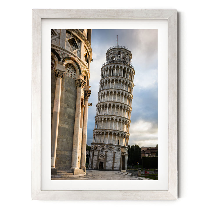 Leaning Tower of Pisa print in a silver frame with white mat