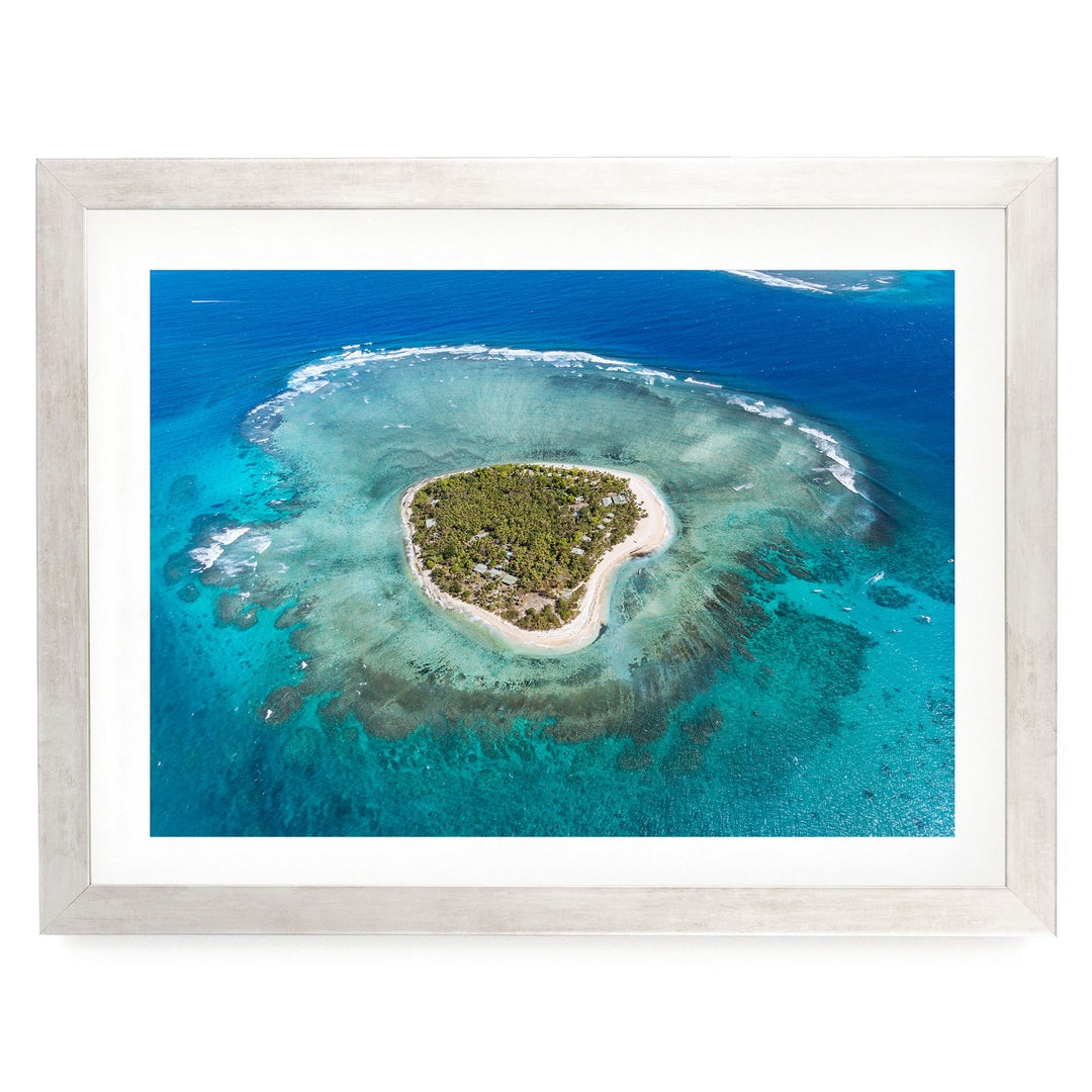 Heart Island, Fiji – fine art print in a silver frame with white mat