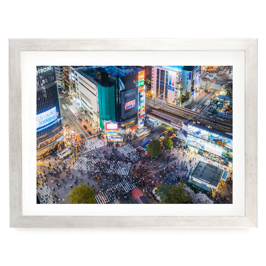 Shibuya Crossing III, Tokyo, Japan – fine art print in a silver frame with white mat