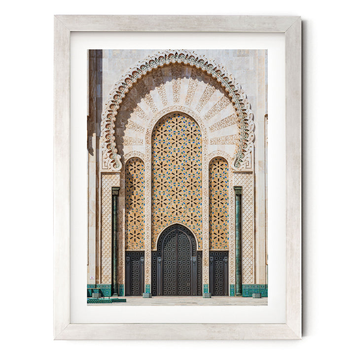 Moroccan Portal, Hassan II Mosque, Casablanca – fine art print in a silver frame with white mat
