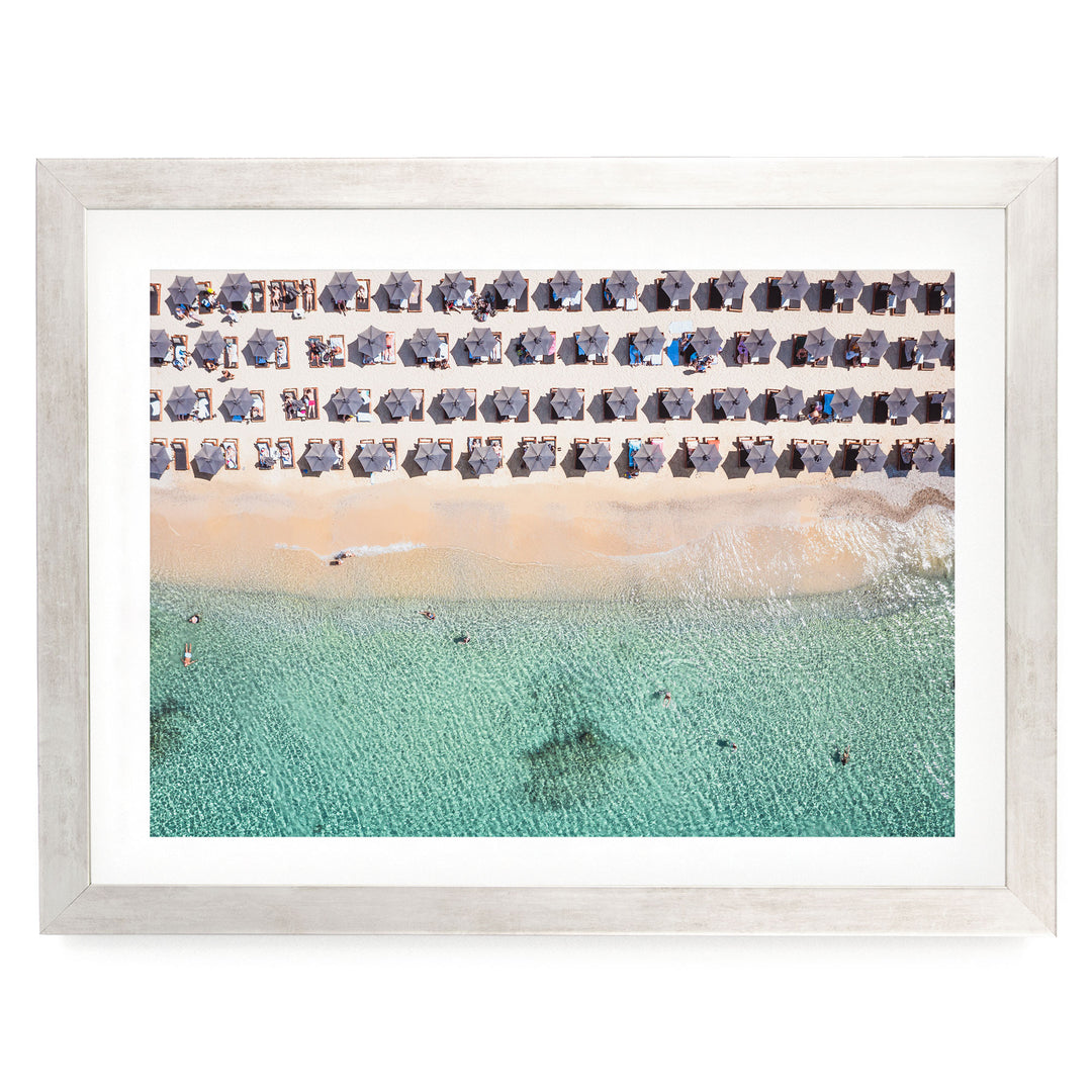 Mykonos Beach I, Elia, Greece – fine art print in a silver frame with white mat