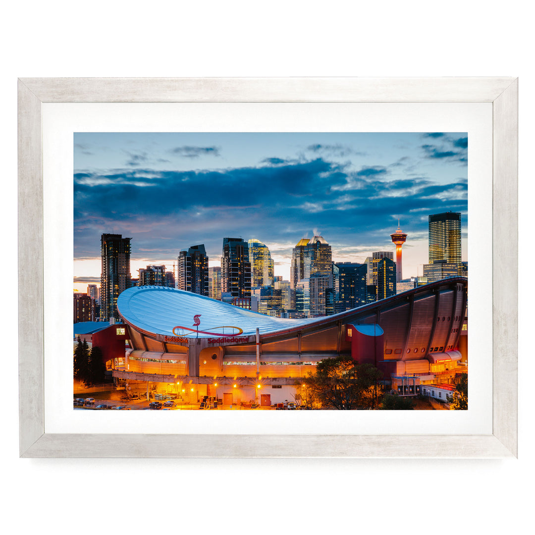 Calgary Skyline, Alberta, Canada – fine art print in a silver frame with white mat