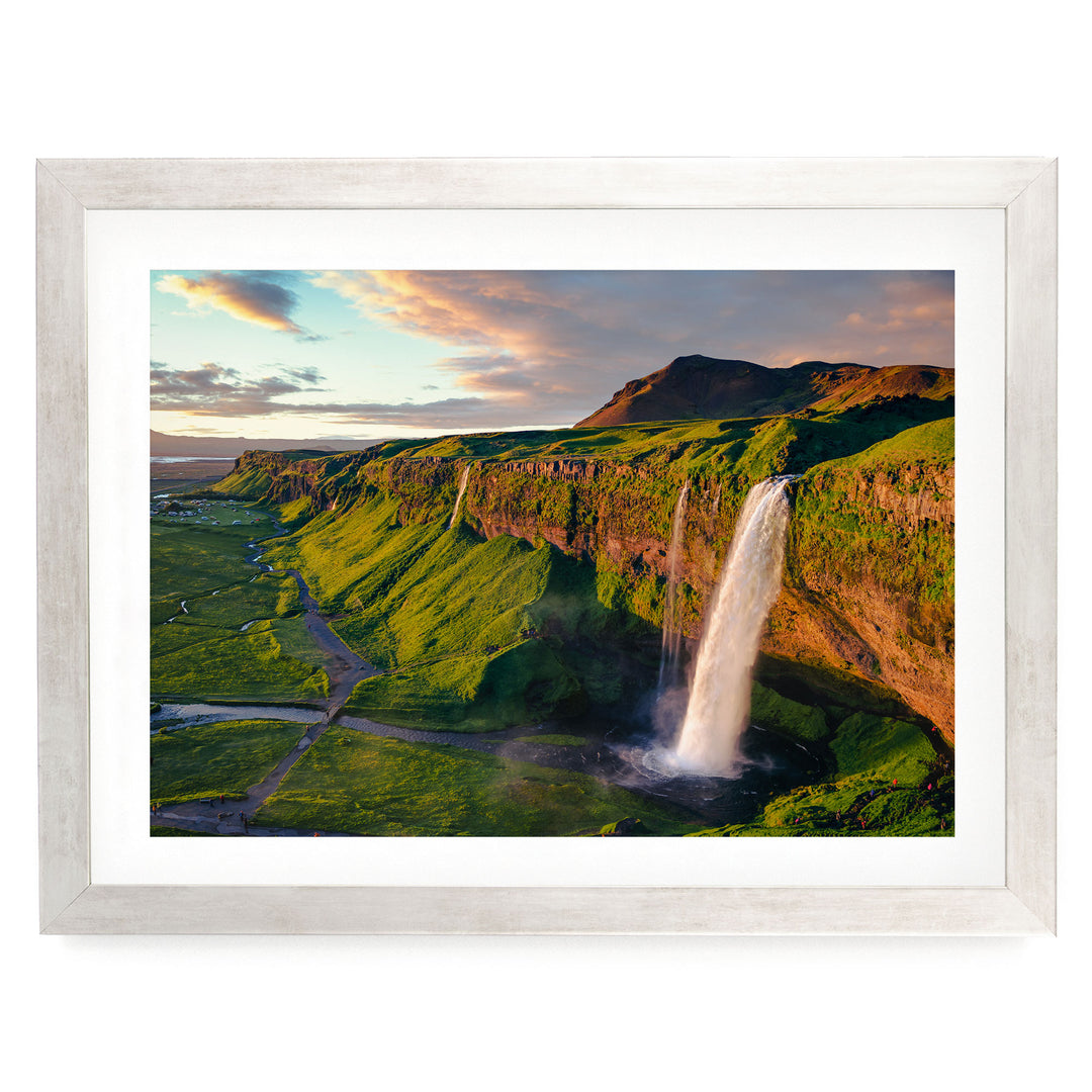 Seljalandsfoss Waterfall, Iceland – fine art print in a silver frame with white mat