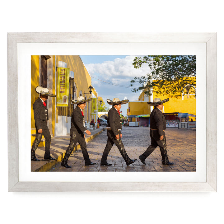 Mariachis, Beatles Style, Mexico – fine art print in a silver frame with white mat