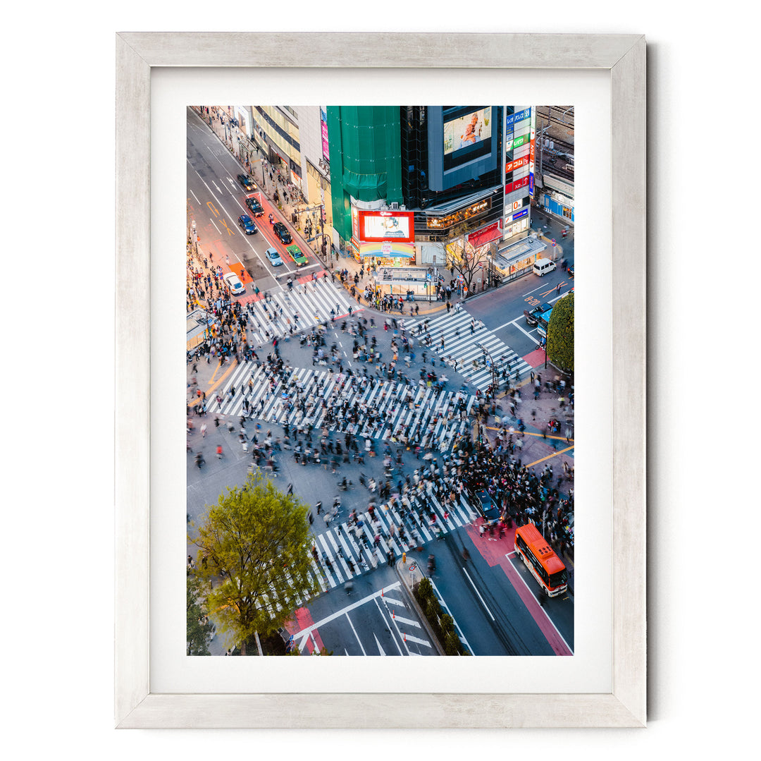 Shibuya Crossing II, Tokyo, Japan – fine art print in a silver frame with white mat