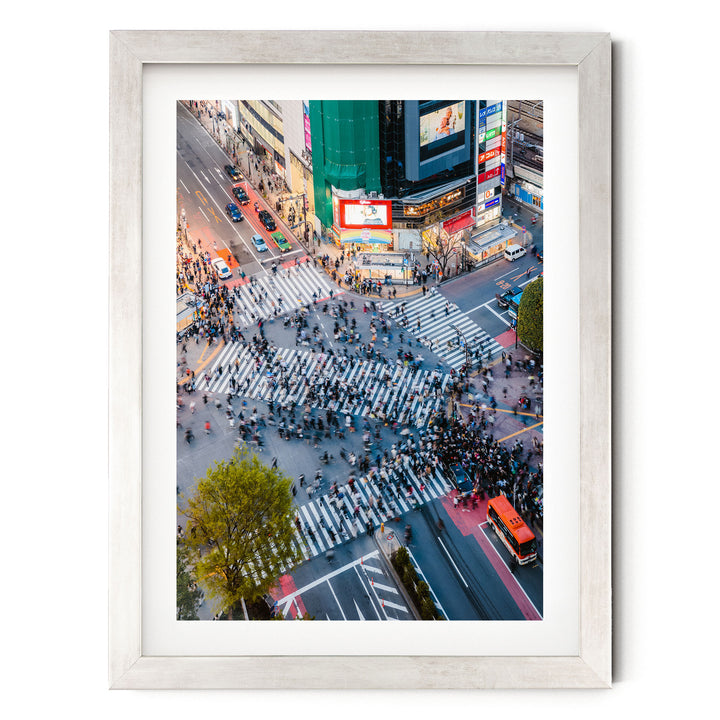 Shibuya Crossing II, Tokyo, Japan – fine art print in a silver frame with white mat