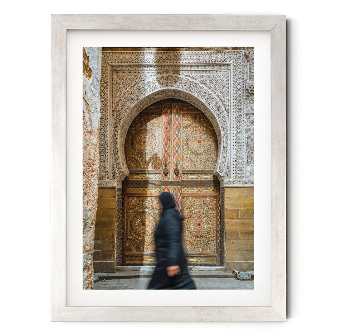 At the Medina, Fes, Morocco – fine art print in a silver frame with white mat