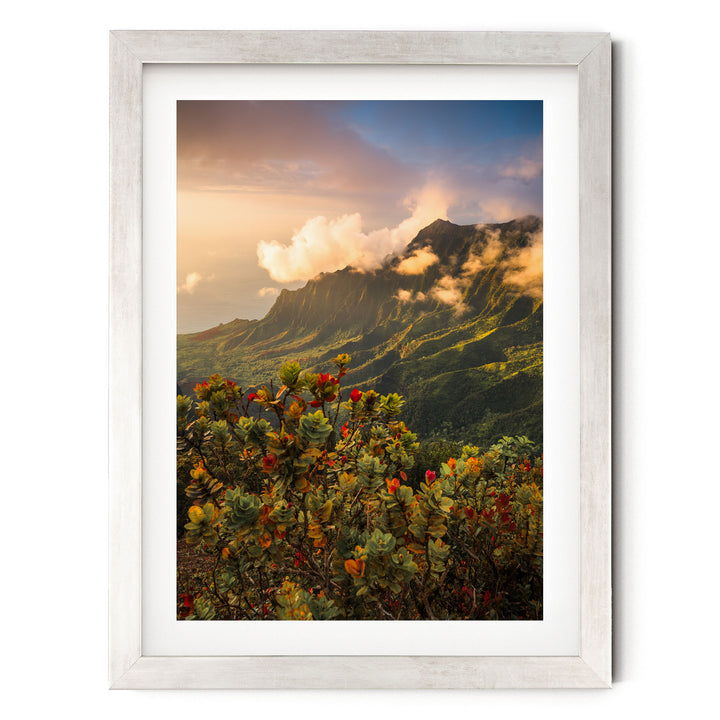 Hawaiian Dream II, Kalalau Valley, Kauai – fine art print in a silver frame with white mat