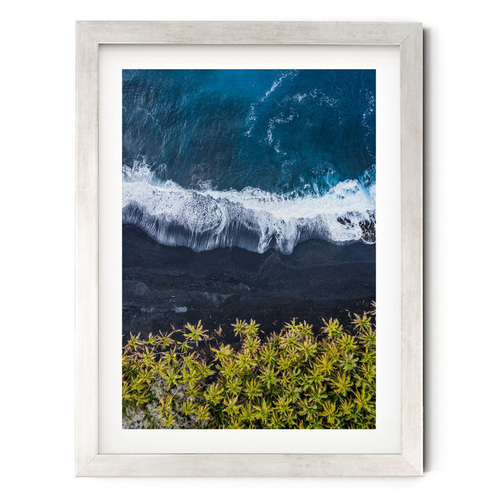 Black Beach, Big Island, Hawaii – fine art print in a silver frame with white mat